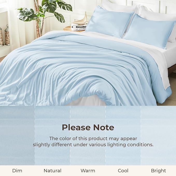 Litanika Comforters Light Blue Full Size, 3 Pieces Lightweight Solid Bedding Comforter Set, All Season Fluffy Bed Set (79x90In Comforter & 2 Pillowcases)