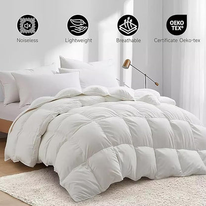Beautyrest Luxury White Goose Feather Down Fiber Twin Size Duvet Insert,100% Cotton Breathable Medium Warmth Bedding Comforter for All Season,White/Twin,68" Wx90 L