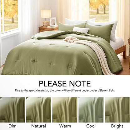 Full Comforter Sets OliveGreen,3PCS Soft Lightweight Breathable Bedding Comforter Sets for All Season, Full Size(82''×86'' Comforter & 2 Pillowcases)