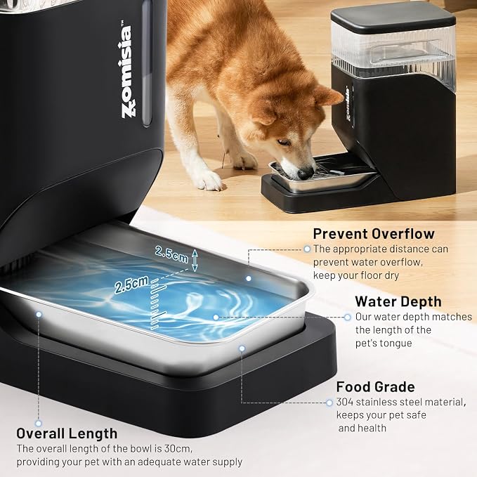 ZOMISIA Automatic Dog Water Dispenserr 6L with Stainless Steel Bowl, Automatic Water Bowl Dispenser for Cats, 1.6 Gallon Pet Waterer 100% BPA Free, White