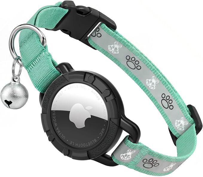 Reflective AirTag Cat Collar, Integrated Cat Collar with Air Tag Holder | Built in AirTag Holder, Adjustable 7-13in for Cats, Kittens and Puppies, Safety Elastic Band, Reflective for Night Walking