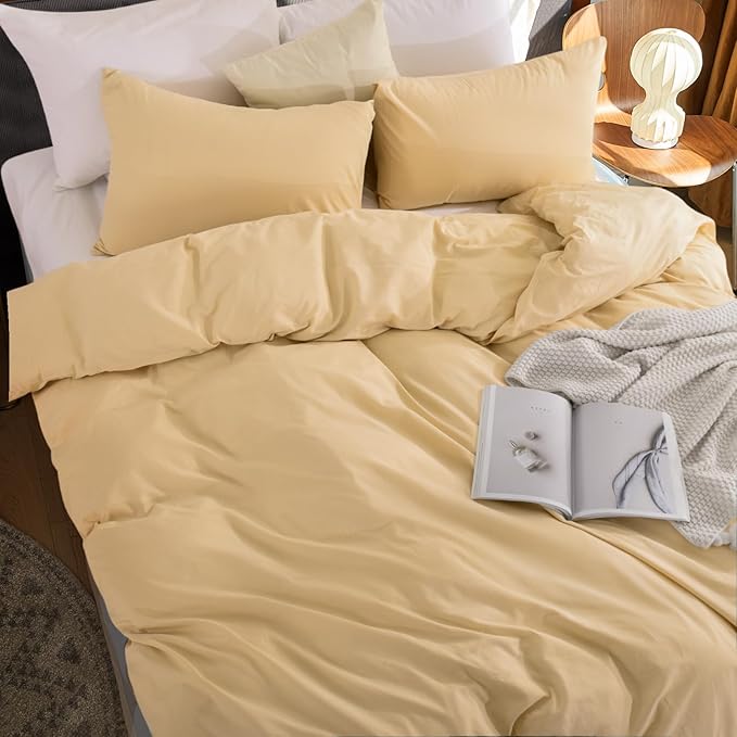 NEXHOME PRO Duvet Cover Set 100% Washed Cotton California Kingn 104"x98", Organic Natural Linen Look Textured 3 Pieces Bedding Set with Zipper Closure, Breathable (No Comforter)