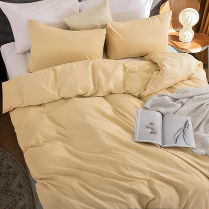 NEXHOME PRO Duvet Cover Set 100% Washed Cotton California Kingn 104"x98", Organic Natural Linen Look Textured 3 Pieces Bedding Set with Zipper Closure, Breathable (No Comforter)
