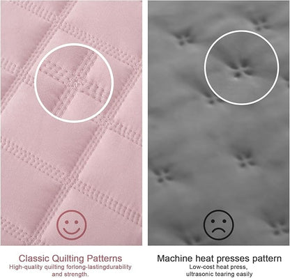 KASENTEX Queen Quilt Set 90"x90" – Soft Washed 3-Layer Lightweight Bedspread, Minimalist Nordic Design, All-Season Spring & Summer Quilt Set (1 Quilt + 2 Pillow Shams), Blush Pink
