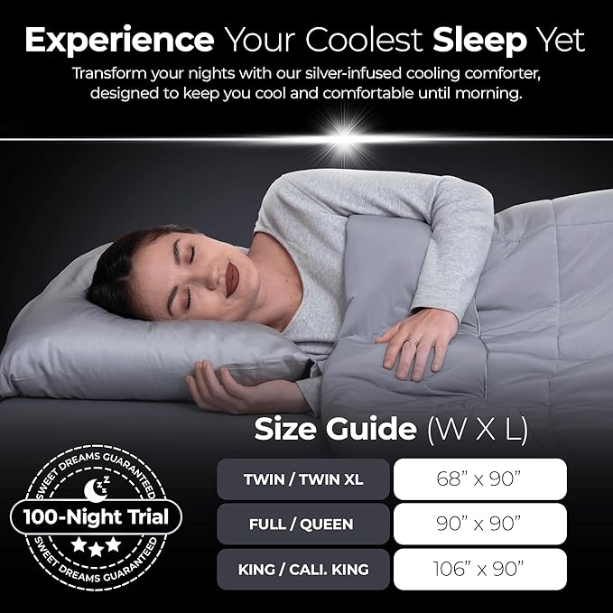 Silvery Silver-Infused Cooling Comforter – Award-Winning Self-Cooling Blanket for Hot Sleepers with Self-Cleaning Silvery Technology™ for Hygienic, Sweat-Free & Cool Sleep