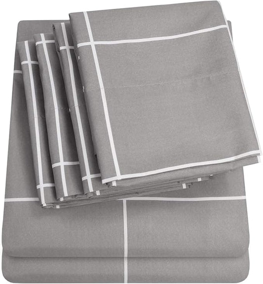King Size Bed Sheets - 6 Piece 1500 Supreme Collection Fine Brushed Microfiber Deep Pocket King Sheet Set Bedding - 2 Extra Pillow Cases, Great Value, King, Window Pane Gray