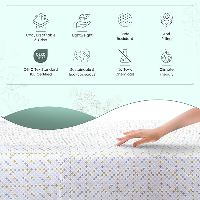 Feather & Stitch Softest 100% Cotton Sheets, 300 Thread Count Percale Weave Bedding, 16" Deep Pocket, Cooling Sheets, Breathable Bed Set, Hotel Premium Quality (Twin, Yellow Diamond)