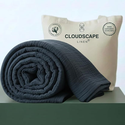 CLOUDSCAPE 100% Cotton Muslin Blanket King Size for Bed - Oversized 4 Layer 108x92 Fits Cal King Bed - Soft Breathable, Gauze, Lightweight, All Season, Summer Layering Blankets for Adults-Ensign Blue
