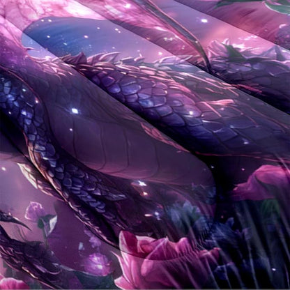Boys Kids Dragon Comforter Set Queen Size Purple Rose Bedding Set 3 Pieces Modern Science Fiction Theme Bedding Soft Lightweight Comforter for All Season,2 Pillowcases