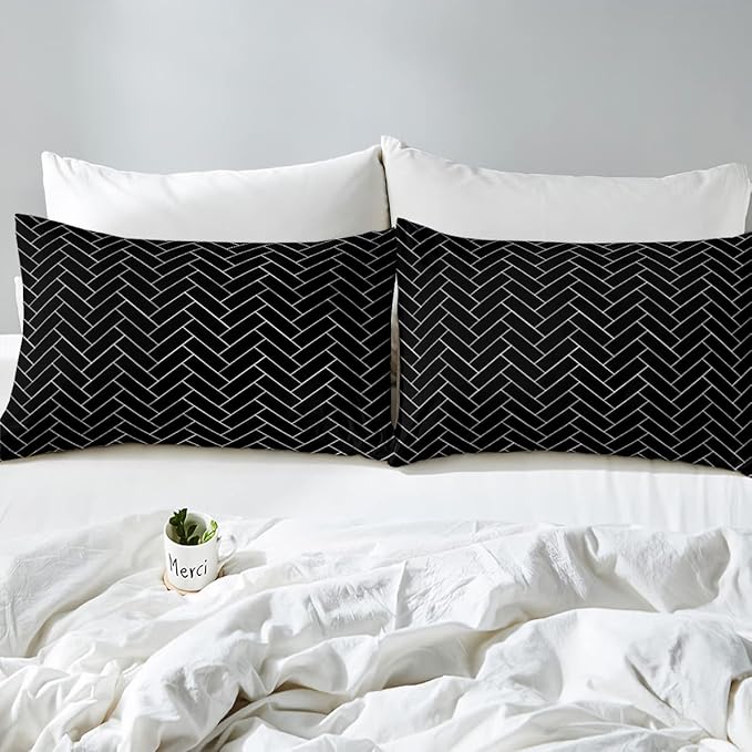 Erosebridal Black Striped Comforter Reversible Geometric White Grid Comforter Set Twin Boho Stripes Bedding Set for Kids Boys Girls Teens Women Men Room,Aztec Striped Duvet Insert with 1 Pillow Case
