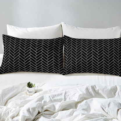 Erosebridal Black Striped Comforter Reversible Geometric White Grid Comforter Set Twin Boho Stripes Bedding Set for Kids Boys Girls Teens Women Men Room,Aztec Striped Duvet Insert with 1 Pillow Case