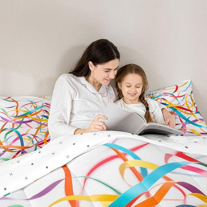 Erosebridal Bedding Set Twin Size Rainbow Stripe Comforter Set for Kids Girls Boys Aesthetic White Teal Blue Comforter Warm Soft Quilt Insert