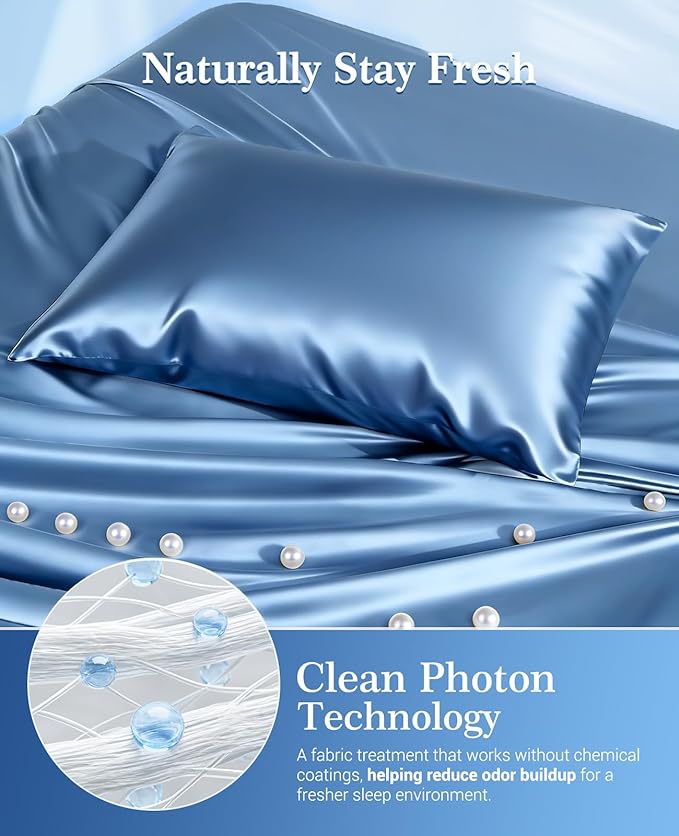 Elegear Cooling Pillow Cases for Hot Sleepers, Upgraded Arc-Chill Cooling Satin Pillowcase Q-max>0.5, Soft Silky Satin Pillowcase for Hair & Skin, Luxury Zipper Pillowcase Cover Set of 2-King,Blue