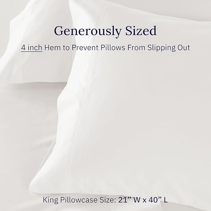 California Design Den Luxuriously Soft 100% Cotton Pillowcases King Size Set of 2-600 Thread Count Sateen Pillow Cover Pair, Fits King Pillows - True Ivory