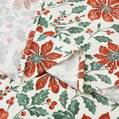 DAUAOTO Cotton Holiday Sheets Set Twin Size Printed Bedding Sets, Up to 14" Deep Mattress, Bedlinen Set Christmas Flower Pattern