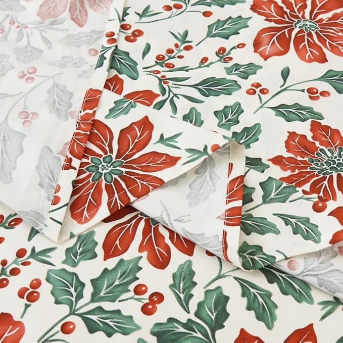 DAUAOTO Cotton Sheets Set Twin XL Holiday Printed Bedding Sets, Up to 14" Deep Mattress, Christmas Flower Pattern Bedlinen for Twin Extra Long Bed