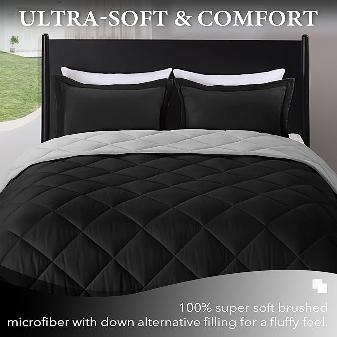 downluxe Twin Comforter Set - Black and Grey Twin Comforter, Soft Bedding Sets for All Seasons -2 Pieces - 1 Comforter (66"x92") and 1 Pillow Sham(20"x26")