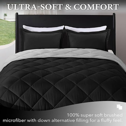 downluxe Twin Comforter Set - Black and Grey Twin Comforter, Soft Bedding Sets for All Seasons -2 Pieces - 1 Comforter (66"x92") and 1 Pillow Sham(20"x26")