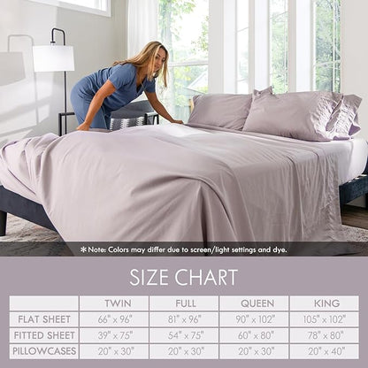 ClevaHome Twin Size Sheet Set - 4 Piece Soft Breathable Luxury Bed Sheet Set - Shrinkage & Fade Resistant Embroidered Bedding Sheet with Deep Pocket, 2 Extra Pillowcases (Twin, Purple Dove)