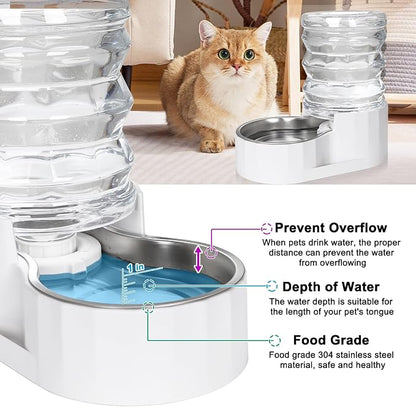RIZZARI 5L Gravity Cat Water Dispenser: Filtered for Small Pets | Reduced Refills / Stainless Steel Bowl / Anti Splash Base /BPA-Free Materials/ Easy Cleaning / Kitchen Living Room Use