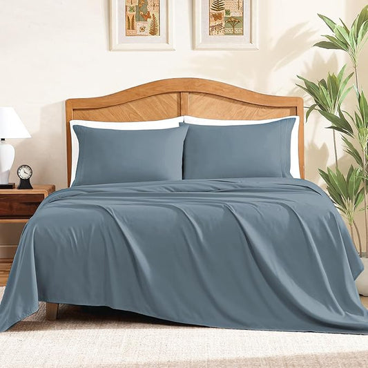 ClevaHome Sheet Set Queen Size, 4-Piece Bedding, Lightweight & Super Soft Easy Care Microfiber– Shrinkage & Fade Resistant Bedding Set with 14'' Deep Pockets (Slate Blue)