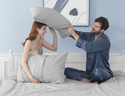 Pillow Cases, Standard Queen Size Cotton Percale Weave Pillowcases, Pre-Shrunk Breathable and Hypoallergenic Pillowcases, Set of 2 (2 Piece Standard/Queen 20 Inch x 30 Inch, Light Gray)