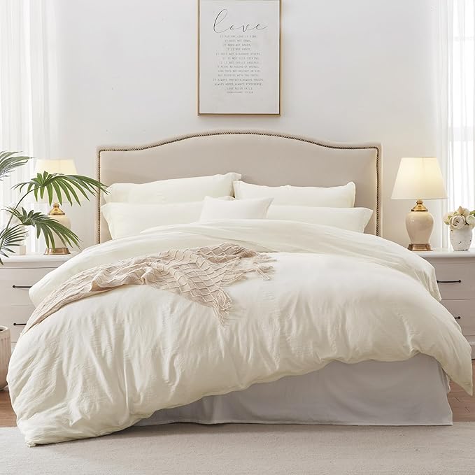 MILDLY Super Soft Duvet Cover - 100% Washed Microfiber Off White Comforter Cover Set 2 Pieces with Zipper Closure & Corner Ties