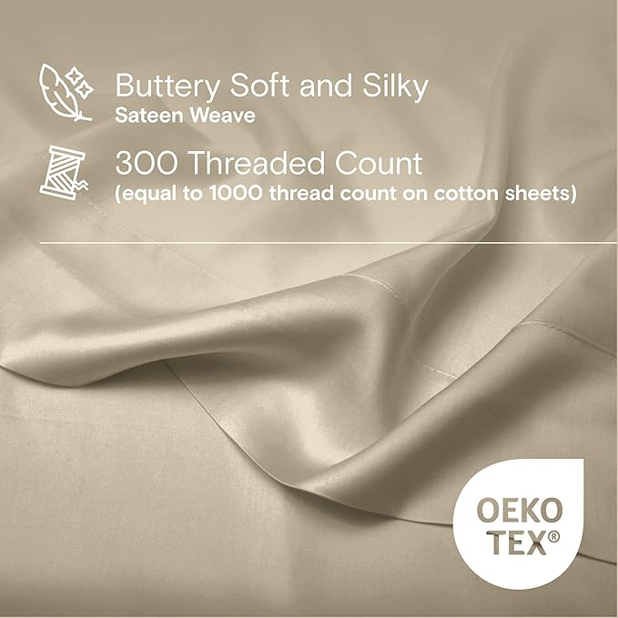 DOZ Sheet Set, 100% Viscose derived from Bamboo, Organically Grown, Buttery Soft, Cooling Sheets, High GSM, Deep Pockets - 4 Piece - 2 Pillowcases 1 Fitted Sheet 1 Top Sheet (Fog, King)