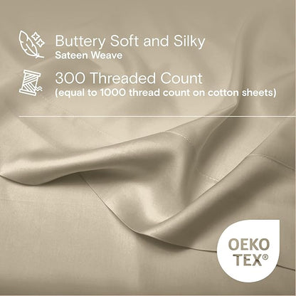 DOZ Sheet Set, 100% Viscose derived from Bamboo, Organically Grown, Buttery Soft, Cooling Sheets, High GSM, Deep Pockets - 4 Piece - 2 Pillowcases 1 Fitted Sheet 1 Top Sheet (Fog, King)