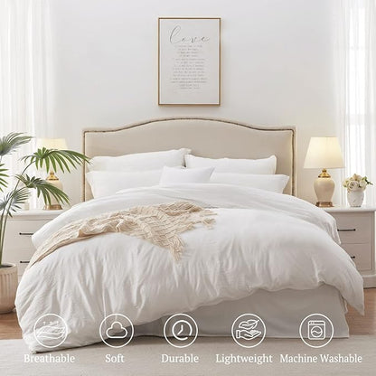 MILDLY Super Soft Duvet Cover - 100% Washed Microfiber White Comforter Cover Set 3 Pieces with Zipper Closure & Corner Ties (No Comforter)