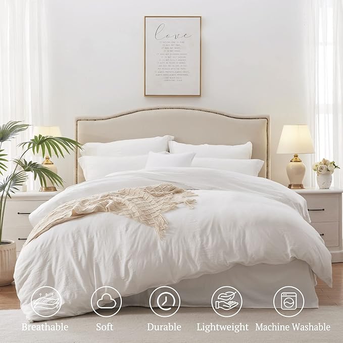 MILDLY Super Soft Duvet Cover 2pcs - 100% Washed Microfiber White Comforter Cover Set with Zipper Closure & Corner Ties (No Comforter)