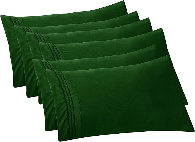 Elegant Comfort 6-PACK Solid Pillowcases 1500 Premium Hotel Quality Microfiber - Smooth Weave, Wrinkle and Stain Resistant, Easy Slip-On, 6-Piece Set, Standard/Queen Pillowcase, Hunter Green