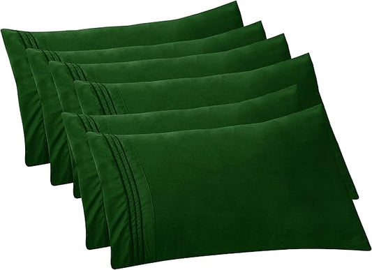 Elegant Comfort 6-PACK Solid Pillowcases 1500 Premium Hotel Quality Microfiber - Smooth Weave, Wrinkle and Stain Resistant, Easy Slip-On, 6-Piece Set, Standard/Queen Pillowcase, Hunter Green