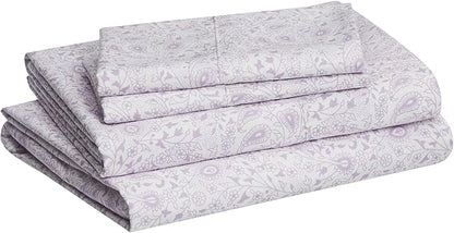 Amazon Basics Lightweight Super Soft Easy Care Microfiber 4-Piece Bed Sheet Set with 14-Inch Deep Pockets, Queen, Lavender Paisley, Printed
