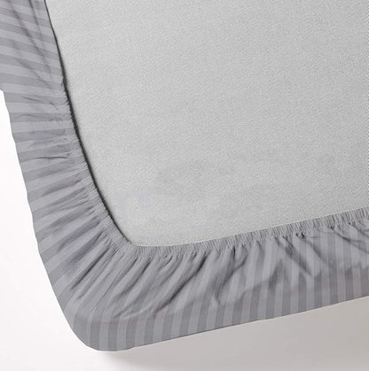 Mattress-Homes Queen [21"] Bed Linen Set, 600 Thread Count Egyptian Cotton, 6 Piece Striped Sheet Set, Light Grey Stripe, Deep Pocket, Fits Mattress Upto 21"