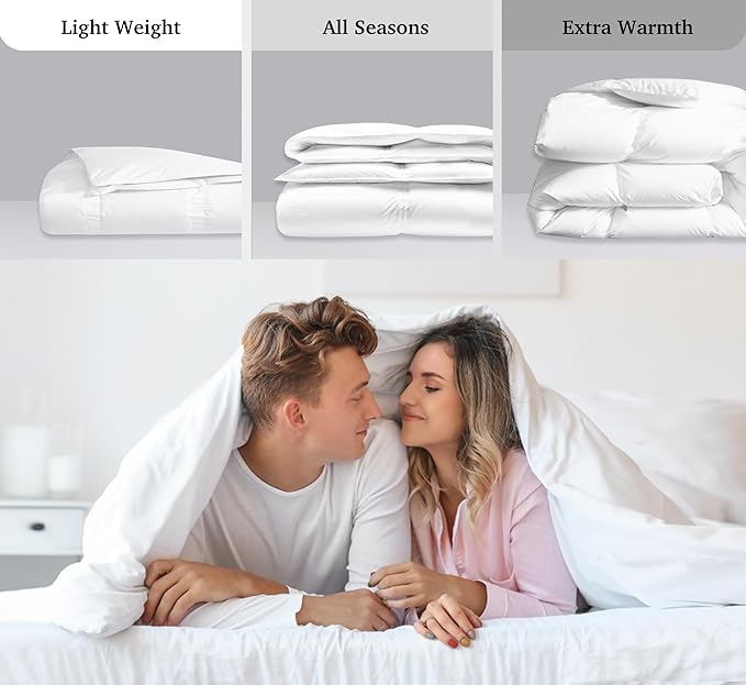 Hotel Grand White Goose Down Fiber Comforter Twin, Extra Warmth Goose Down Fiber Winter Duvet Insert Twin, Hotel Hypoallergenic Bedding Comforter for Cold Weather 42oz, 68 x 90 Inch