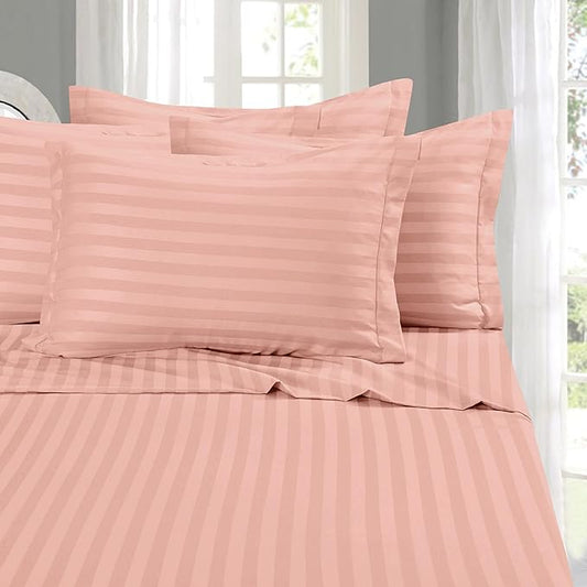 Elegant Comfort Softest and Coziest 4-Piece Sheet Set - 1500 Premium Hotel Quality Microfiber - Deep Pocket, Wrinkle Resistant 4-Piece Damask Stripe Bed Sheet Set, Twin, Dusty Rose