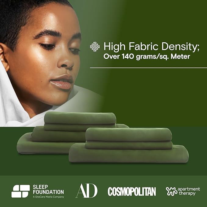 DOZ Sheet Set, 100% Viscose derived from Bamboo, Organically Grown, Buttery Soft, Cooling Sheets, High GSM, Deep Pockets - 4 Piece - 2 Pillowcases 1 Fitted 1 Top Sheet (Forest, Queen)