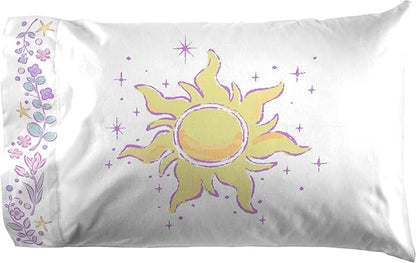 Jay Franco Kids Sheet Set with Fitted, Flat Sheets & Pillow Cover - Ultra-Soft Bedding with Pillowcase for Room Decor, Purple - Disney Princess Rapunzel, 4 Piece Queen