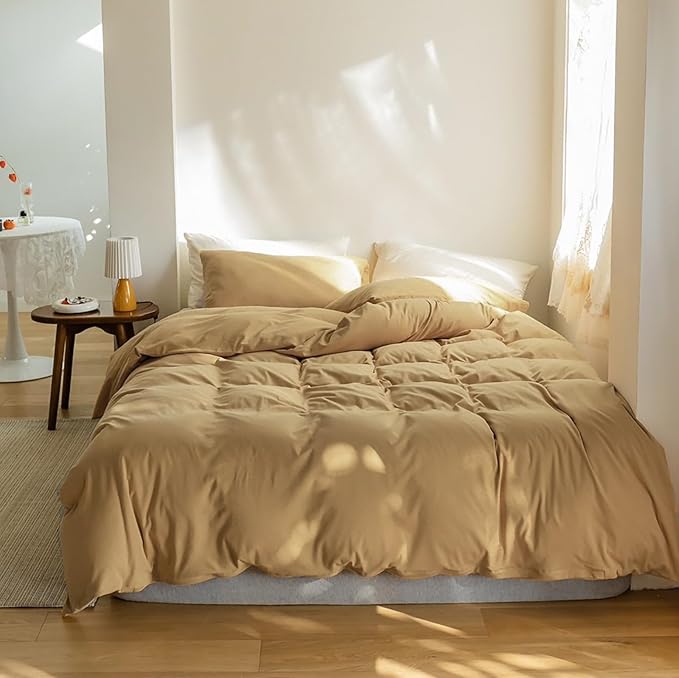 Luxlovery Beige Champagne Comforter Set Cal King Dark Beige Bedding Comforter Set California King Taupe Color Soft Breathable Blanket Quilts 3 Piece Light Khaki Bedding Set for Women Men Adults