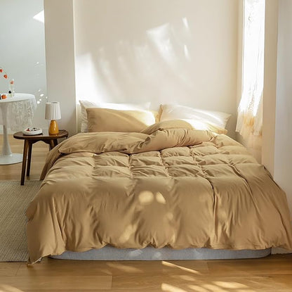 Luxlovery Beige Champagne Comforter Set Cal King Dark Beige Bedding Comforter Set California King Taupe Color Soft Breathable Blanket Quilts 3 Piece Light Khaki Bedding Set for Women Men Adults