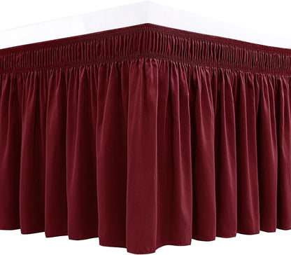 Biscaynebay Wrap Around Bed Skirts for Queen Beds 17" Long Drop, Burgundy Adjustable Elastic Dust Ruffles Easy Fit Wrinkle & Fade Resistant Silky Luxurious Fabric Solid Machine Washable