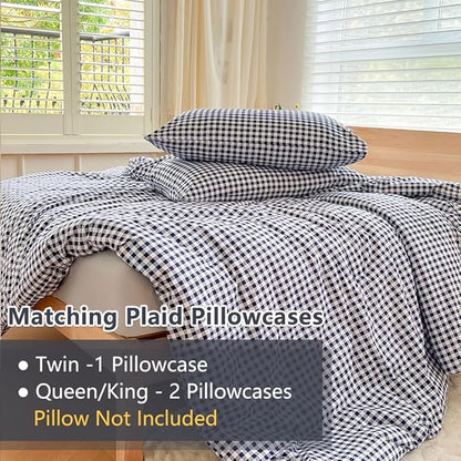 NSNLGSGC Twin Comforter Set, Navy Gingham Bedding Comforter Sets, Blue Grid Bed Comforter 2 Pieces (1 Comforter, 1 Pillowcase)