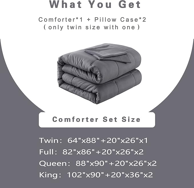 DOWNCOOL Queen Comforter Set -All Season Bedding Comforters Sets with 2 Pillow Cases-3 Pieces Bedding Sets Queen -Down Alternative Grey Queen Size Comforter Sets(88"x92")