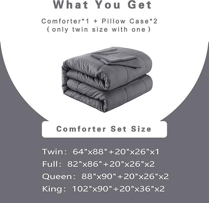 DOWNCOOL Queen Comforter Set -All Season Bedding Comforters Sets with 2 Pillow Cases-3 Pieces Bedding Sets Queen -Down Alternative Grey Queen Size Comforter Sets(88"x92")