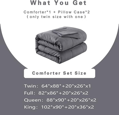 DOWNCOOL Full Size Comforter Sets -All Season Bedding Comforters Sets with 2 Pillow Cases -3 Pieces Bed Set Down Alternative Comforter Set -Grey Bedding Sets Full(82"x86")