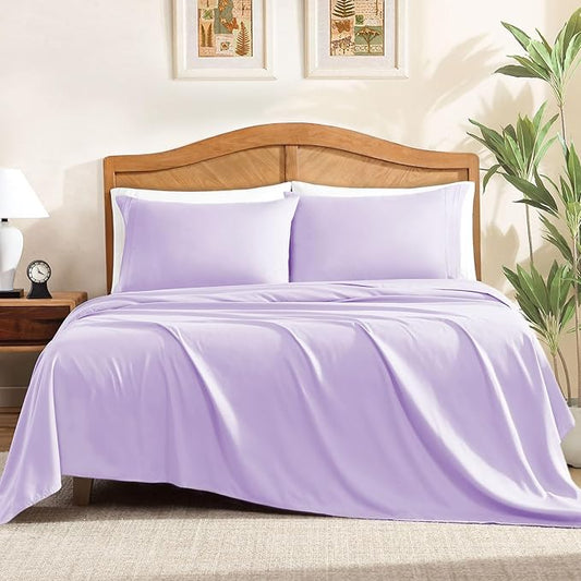 ClevaHome Queen Sheet Set, 4-Piece Bed Sheets for Queen Size Bed, Lightweight & Super Soft Easy Care Microfiber– Shrinkage & Fade Resistant Bedding Set with 14'' Deep Pockets (Lilac)