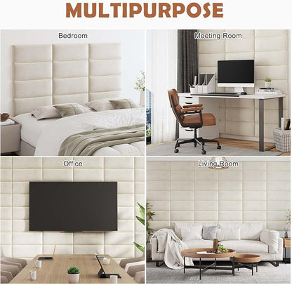 IFNOW Wall Mounted Headboard, Peel and Stick Panels, Lvory White, Queen | Upholstered 3D Soundproof Acoustic Panels Reusable and Removable Padded Leather Bed Headboard, 9 Panels 9.84" x 23.62"