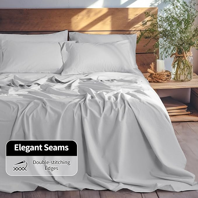 LBRO2M 100% Pure Linen Sheet Set Deep Pocket Up to 16" Bed Sheets Sets, Natural Flax Beddings Soft, Breathable, Comfortable for All Seasons 6 Pcs Sheet Set King Size, Grey