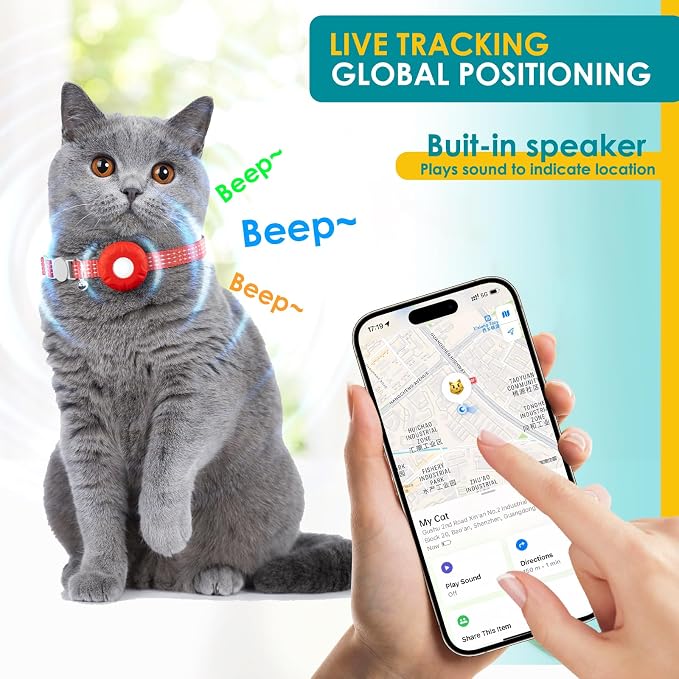 GPS Tracker for Cats-No Monthly Fee Cat Tracker,Compatible with Apple Find My App (Only iOS), Waterproof Pet Tracker,Real-Time Cat Collar for Pets,Kids,Luggage & Assets | 367-Day Battery Life|(Red)